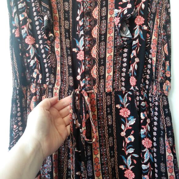 Lily Rose Womens 1X Romper Playsuit Boho Floral Ruffle Drawstring Waist Pockets - Picture 3 of 13